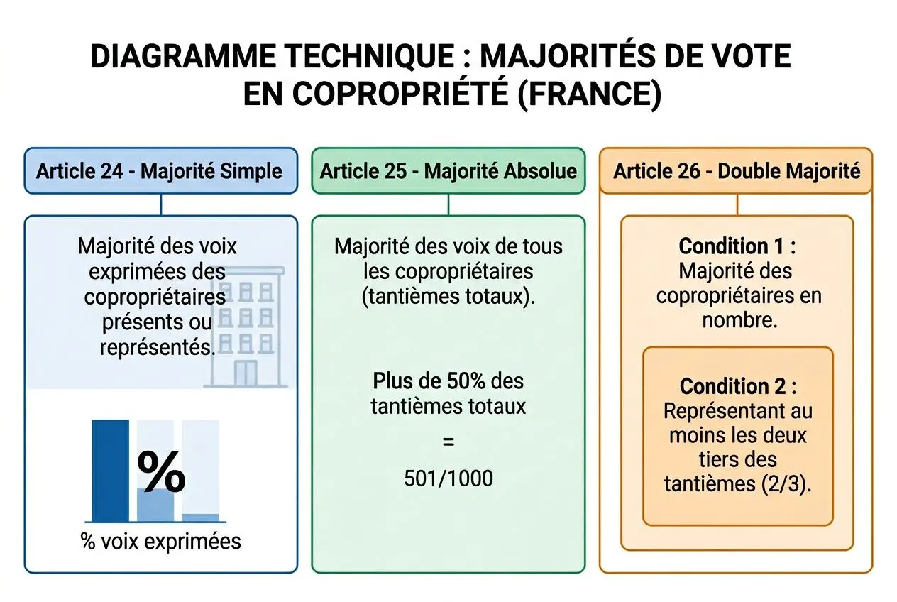 Comparaison des trois majorités en copropriété