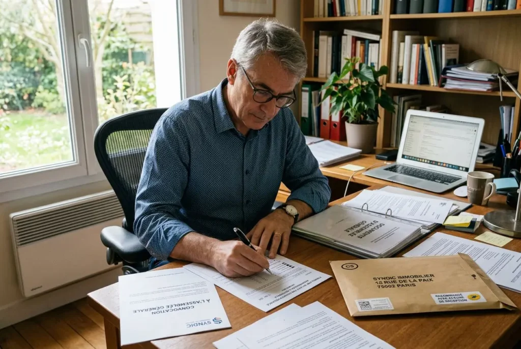 Copropriétaire remplissant un formulaire de vote par correspondance