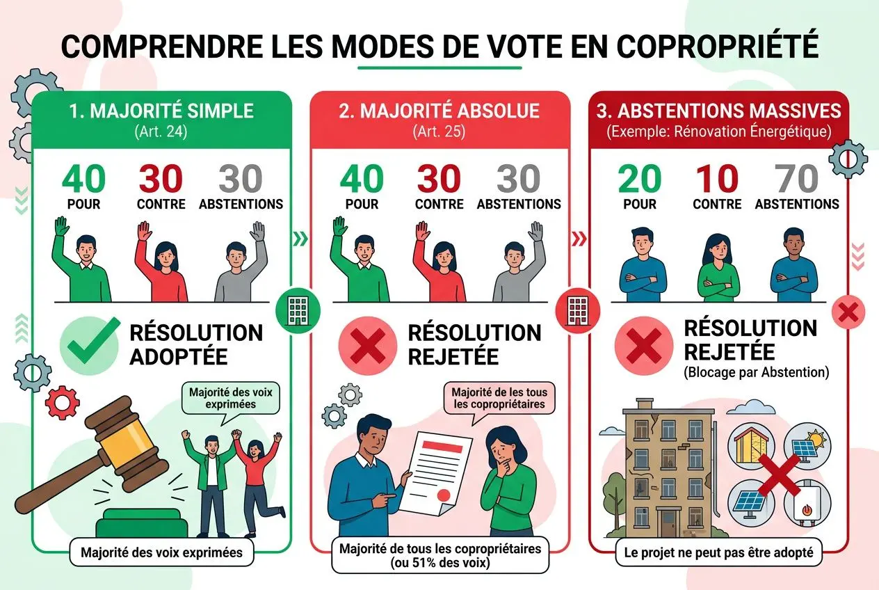 Impact abstentions majorités copropriété