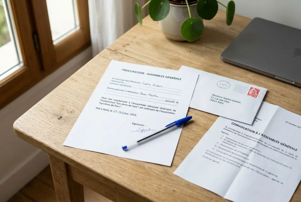 Modèle de procuration imprimé sur un bureau