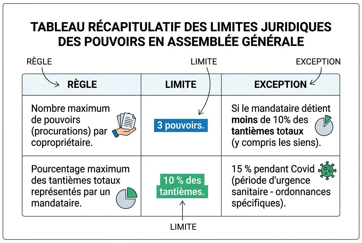 Tableau des limites des pouvoirs en assemblée générale